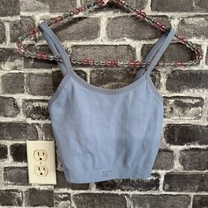 Set Active cropped bra top shirt ribbed blue